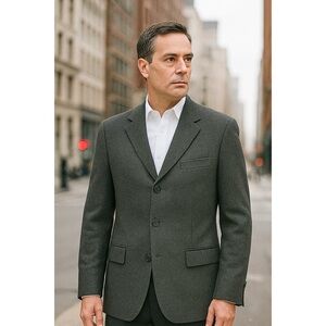 Oscar de‎ la Renta Wool-Cashmere Blazer 40R Gray Premium Tailored Classic Fit